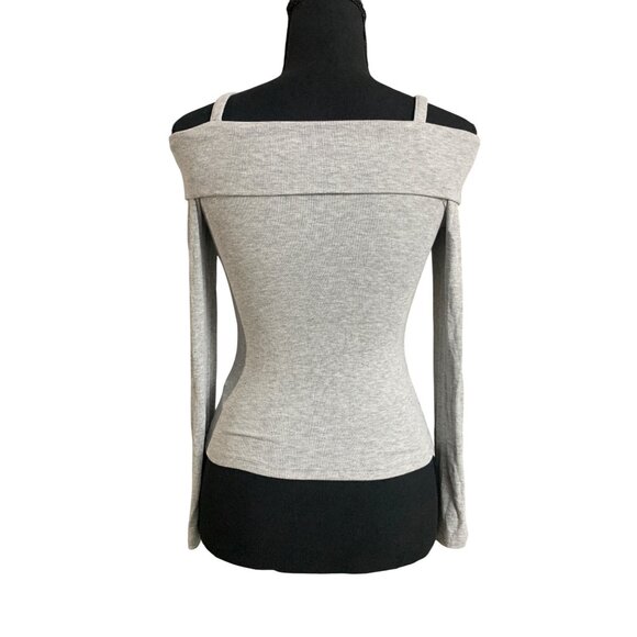 Art Class Juniors Off-The-Shoulder Grey Long Sleeve Ribbed Top With Straps Large - Picture 6 of 13